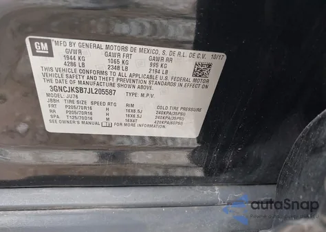 2018 Chevrolet Trax Ls из США, поврежденный, VIN 3GNCJKSB7JL205587